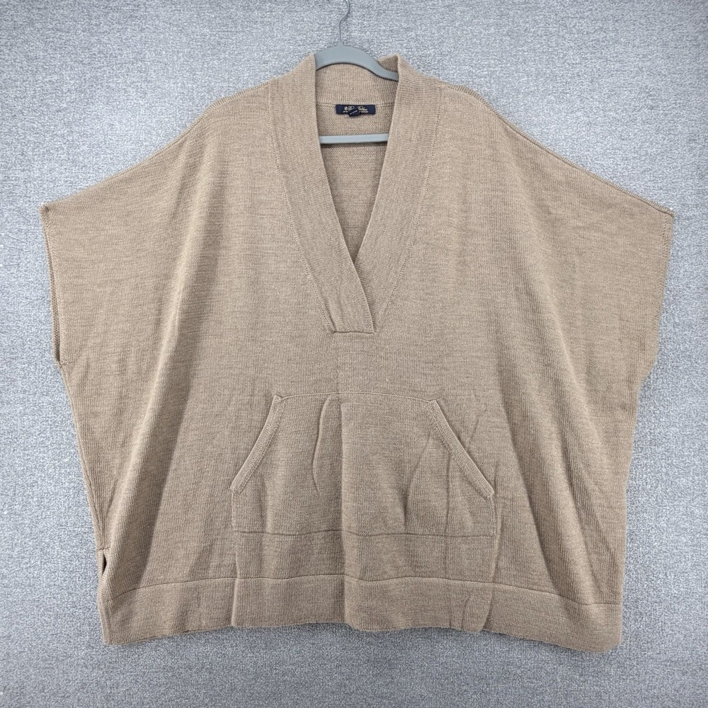 Brooks Brothers Oversized V Neck Poncho Sweater Women XL Brown Italian Merino